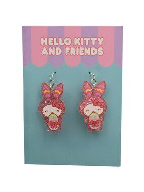 Hello Kitty Easter Bunny Glitter Dangle Earrings Sanrio NWT Cute Pastel Kawaii
